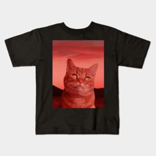 dark red moody tabby cat painting Kids T-Shirt